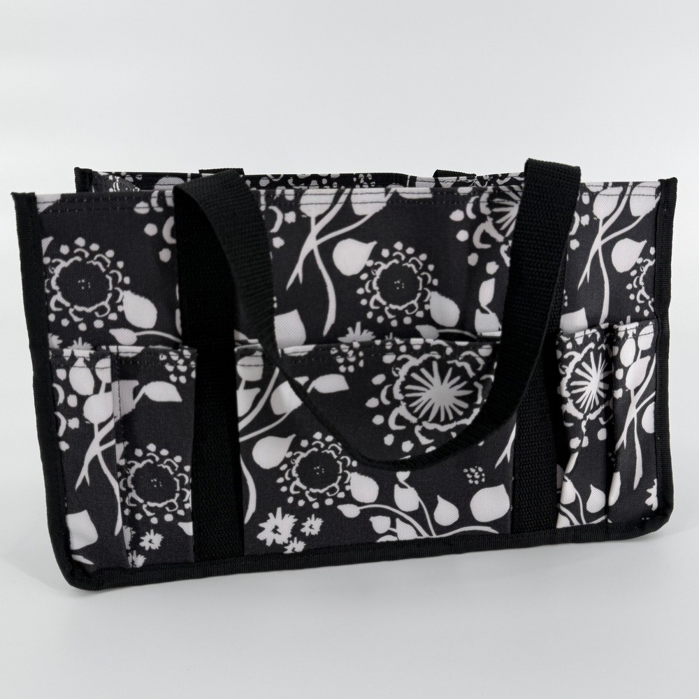 THIRTY-ONE Small Utility Tote Black Parisian Pop Floral Organizer Caddy Bag